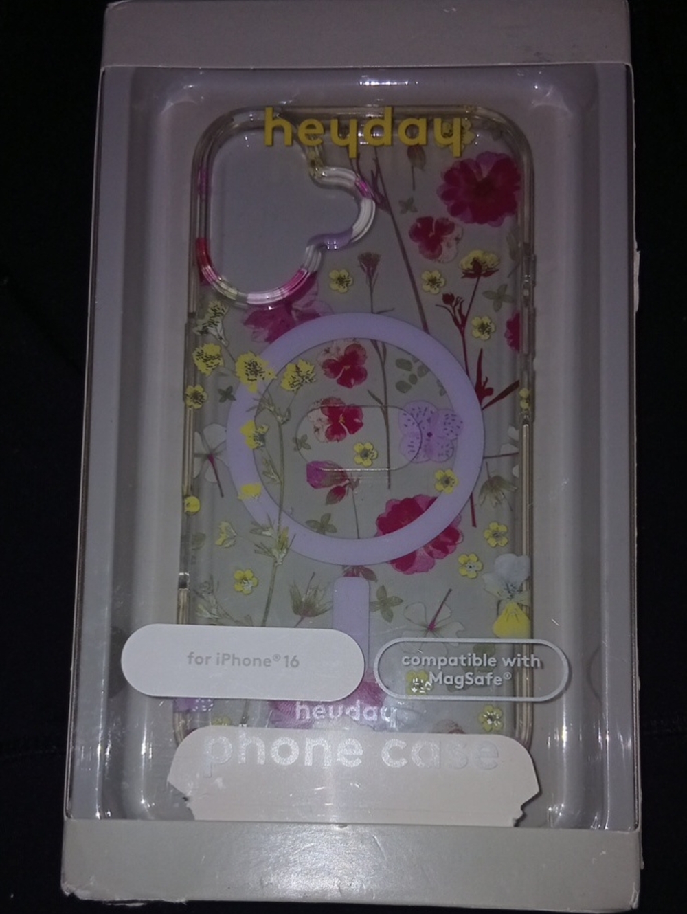 heyday Clear Floral MagSafe iPhone 16 Case with Pink & Yellow Flowers